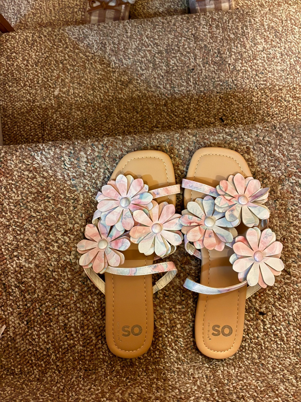 SO Floral Slide Sandals in Pink and Cream and blue